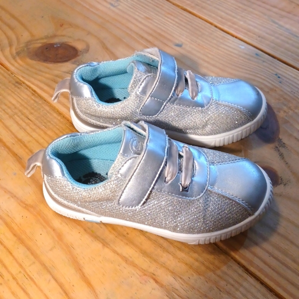 LIVIE & LUCA Toddler Girl Silver Sparkling Velcro Sneakers Sz. 11